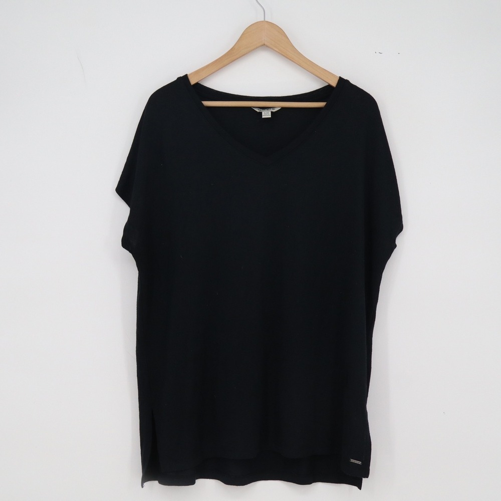 Orvis Top Womens XL Classic Collection Black Side Slit V-Neck Excellent